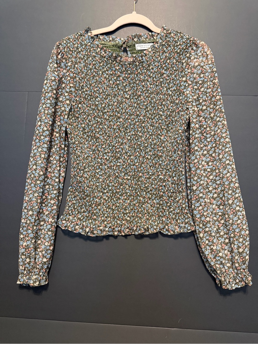 Paper Crane Green Multi Floral Smocked Long-Sleeve Top
